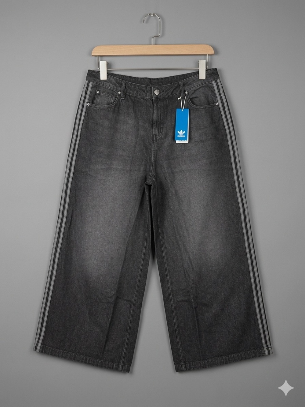Adidas Women’s Black Wide-Leg Jeans with Side Stripes